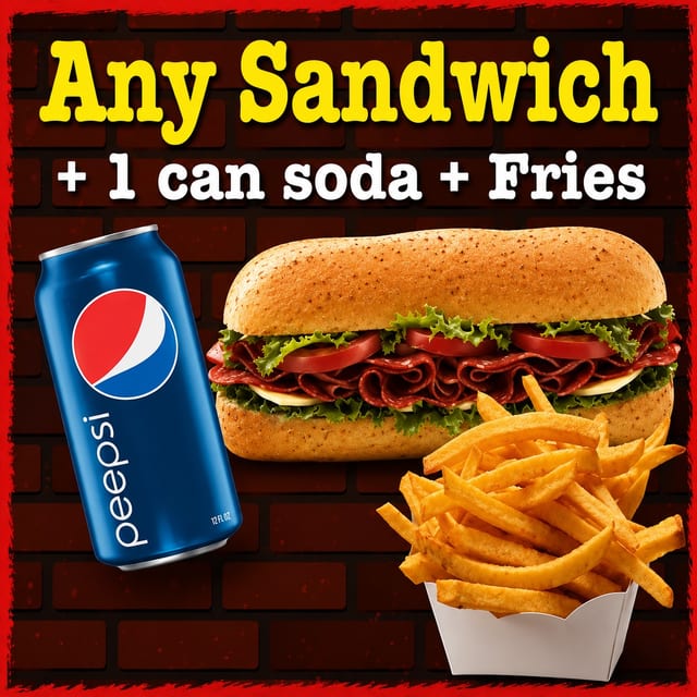 Sandwich Special - Any Sandwich + 1 Can Soda & Fries.